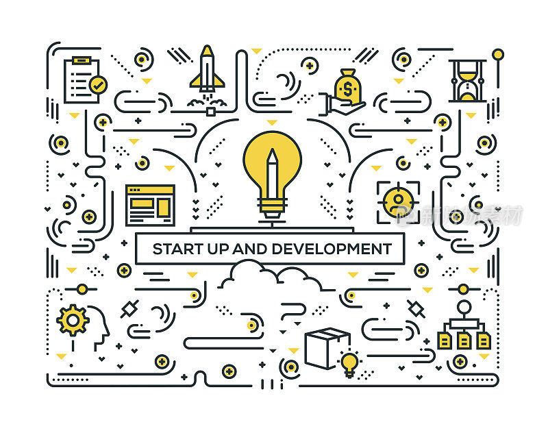 START UP AND DEVELOPMENT LINE ICONS PATTERN DESIGN
